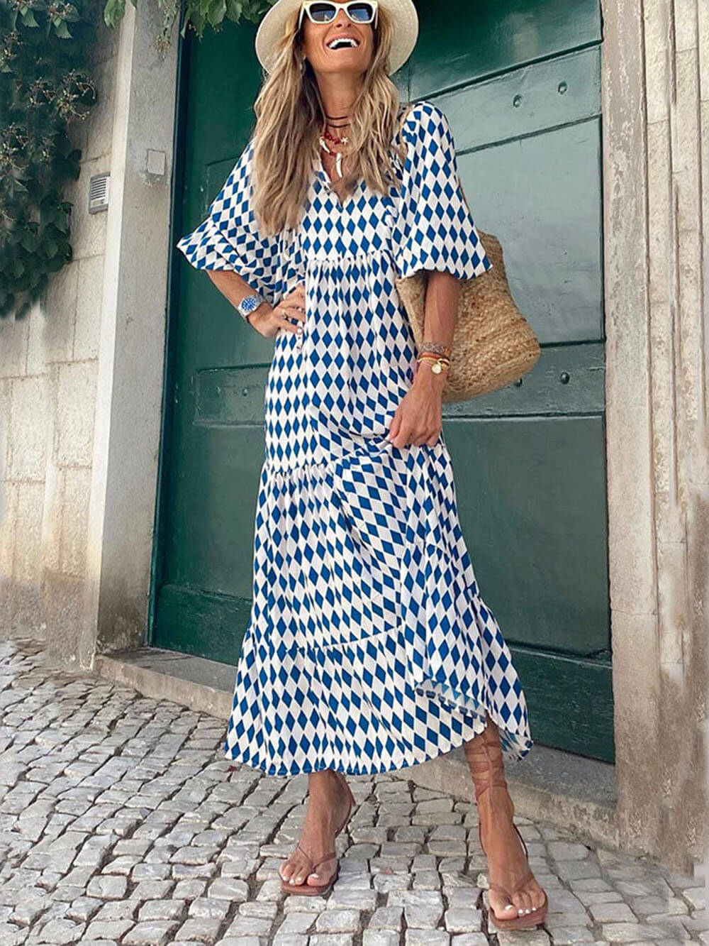 Abito Lungo Boho con Stampa Etnica