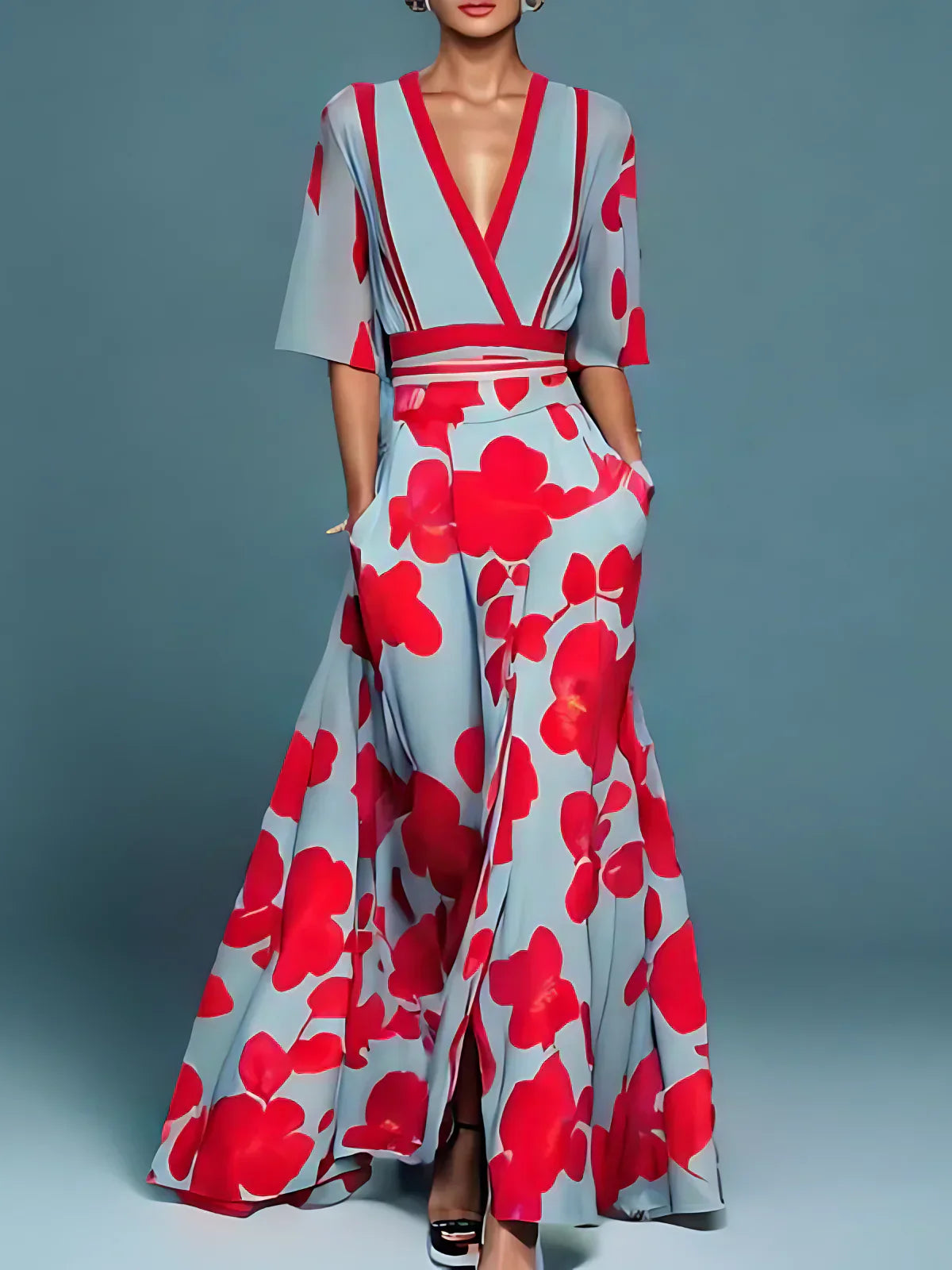 Serena | Abito Elegante a Portafoglio con Motivo Floreale