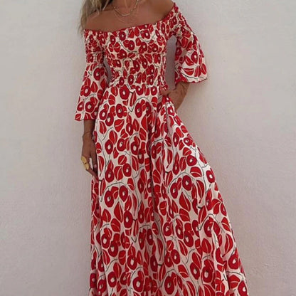 Abito Lungo con Spalle Scoperte e Stampa Floreale – Eleganza e Freschezza Estiva